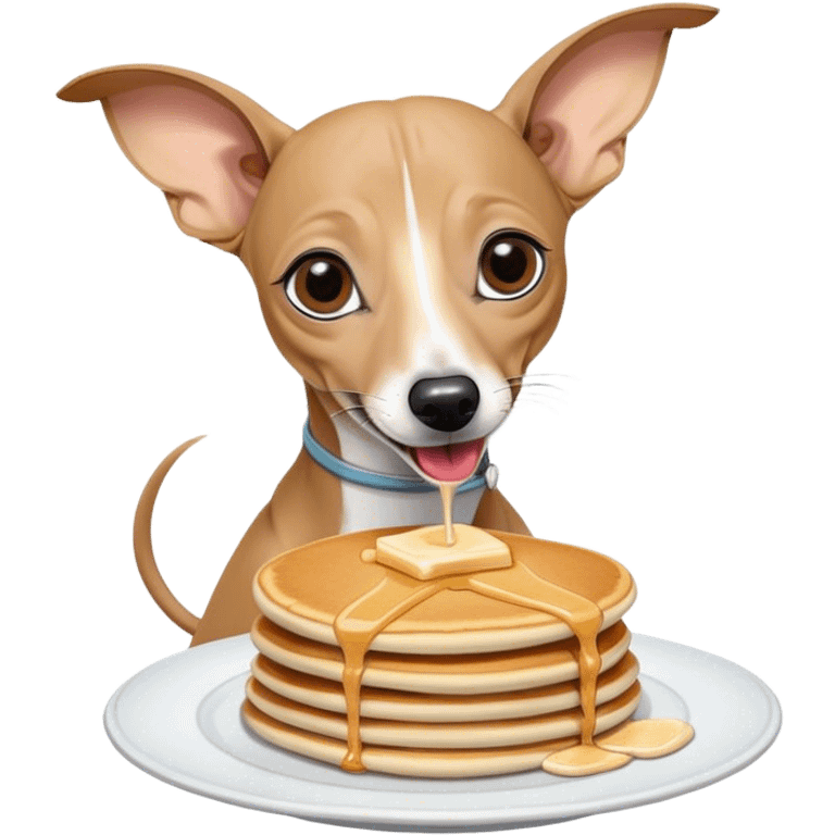 Grey without any white Italian greyhound eating pancakes emoji