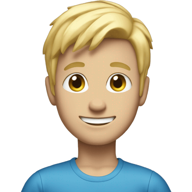 full body, boy with blue eyes and blond hair, happy emoji