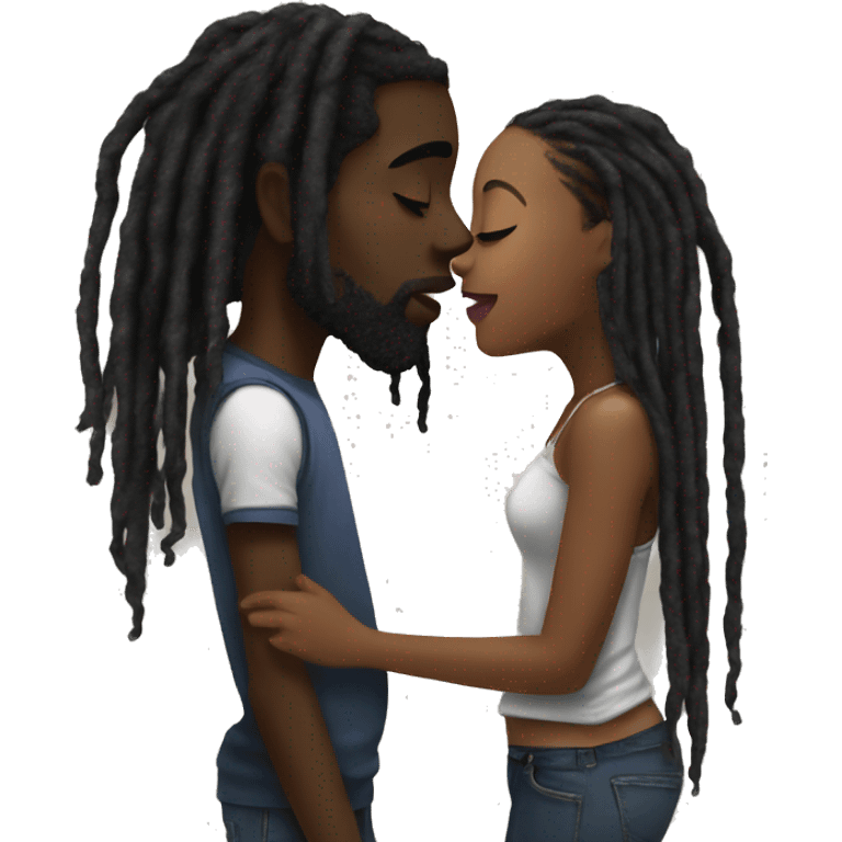 kiss-kiss black girl and black guy with dreads emoji