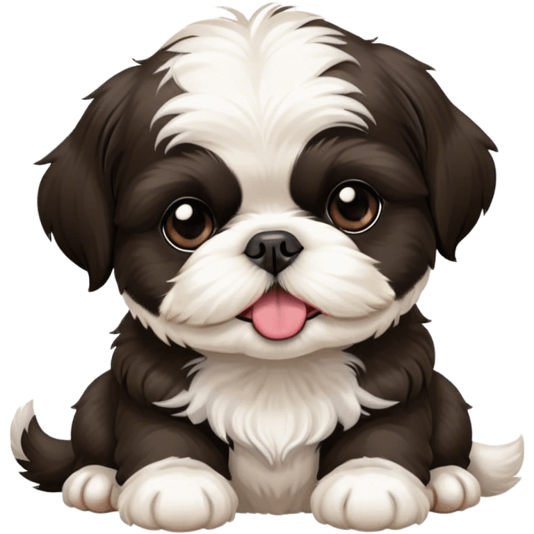 two black and white Shih Tzu puppies with tongues out emoji