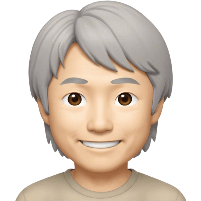 ​Cinematic Realistic Portrait of a Smiling Shigeru Miyamoto, depicted with warm, approachable features, gentle grey-tinted hair, and kind, expressive eyes, set against a subtle backdrop hinting at iconic video game imagery, rendered with lifelike textures and soft, inviting lighting that captures his innovative spirit, emoji