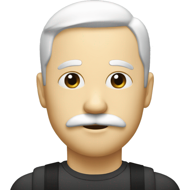 A person with a white head, black vertical lines for eyes, and a black handelbar mustache, with no mouth. emoji