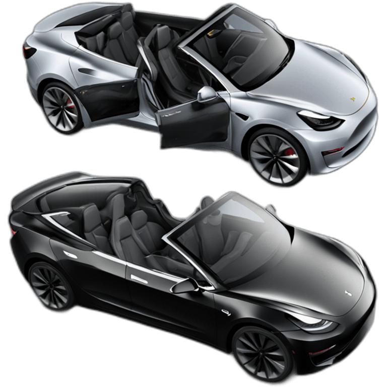 Hyper realistic, open top, black, Tesla Model 3, black upholstery, Performance, left side view emoji