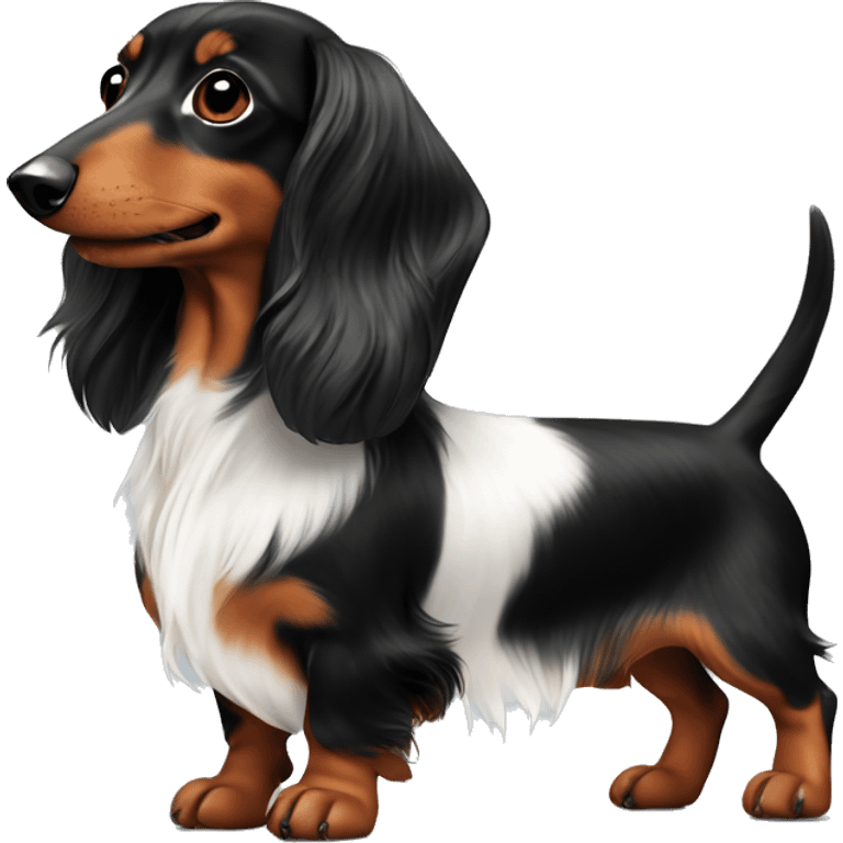 Long haired dachshund black, white and brown ￼ emoji