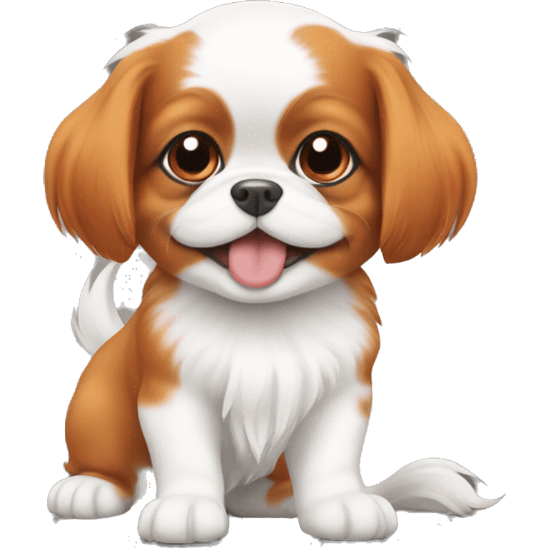 happy white and orange japanese chin puppy emoji