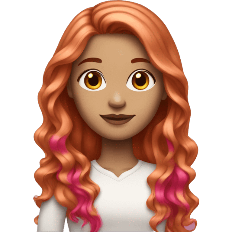 White girl with long copper hair with hot pink highlights emoji