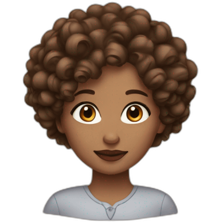 a curly women with brown hair, brown eyes with long lashes, brown skin and big lips emoji