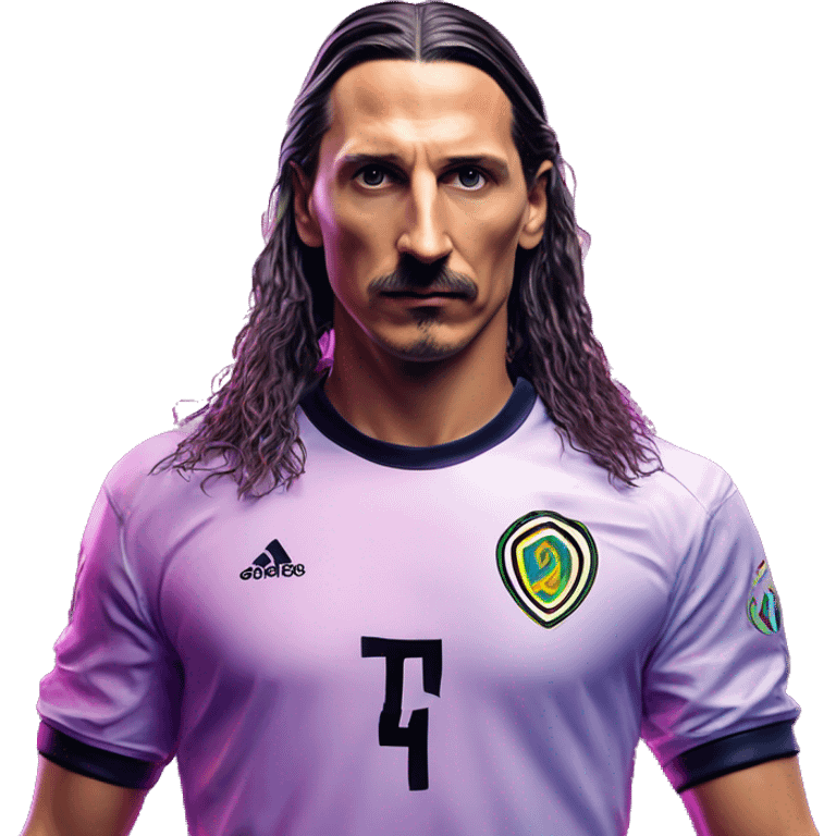 Synthwave Zlatan in SNES FIFA style, oil paint, epic eyes, intricate lips, exquisite pose, beautiful, desirable, logical emoji