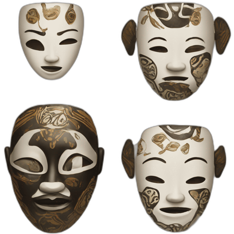 chinese ceramic with african style masks emoji