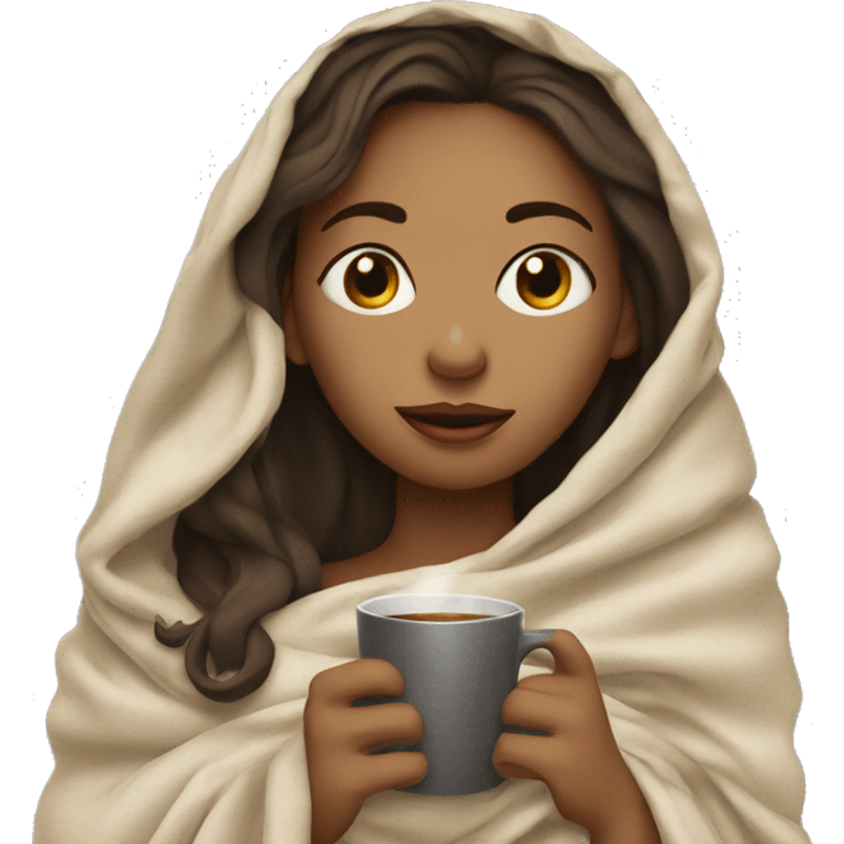 girl inside a blanket sipping coffee eyes closed emoji