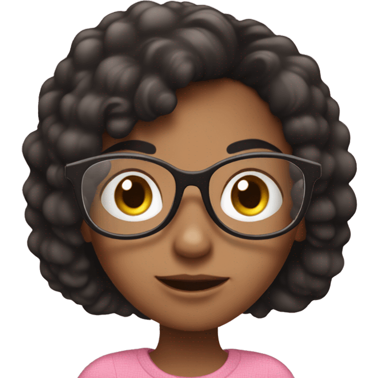 girl with glasses and dark hair reading on a pink smart phone emoji