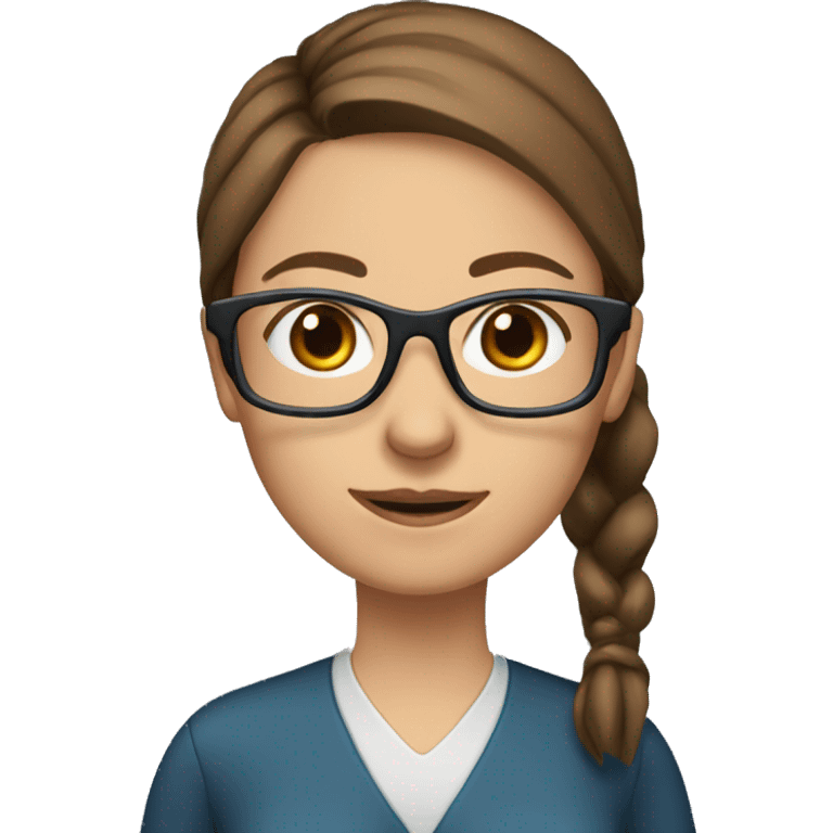 teacher, grey/blue eyes, brown hair, ponytail woman, blackboard, glasses emoji