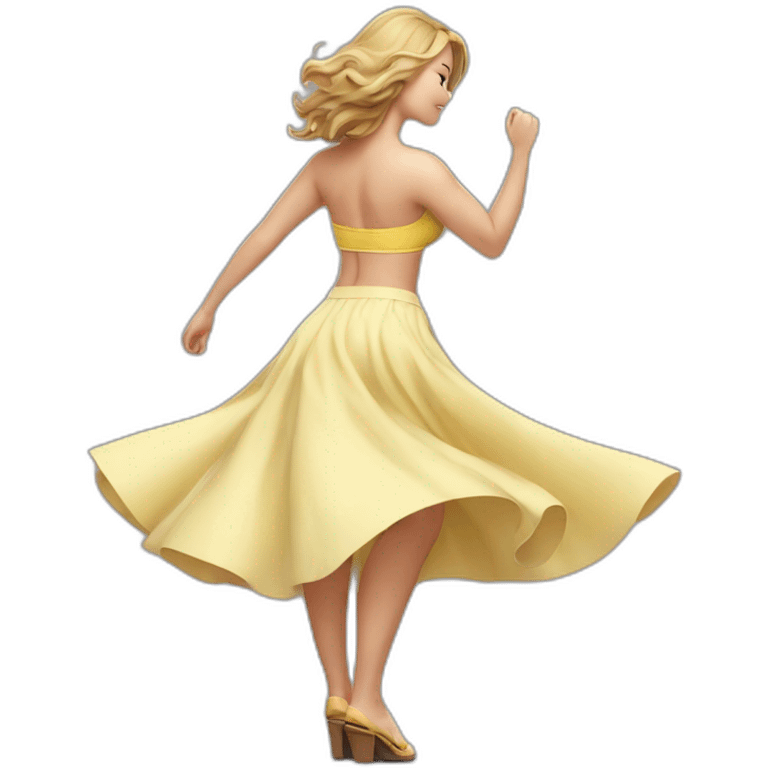 full body back view curvy caucasian-beauty-in small wide skirt lifted by the wind bikini emoji