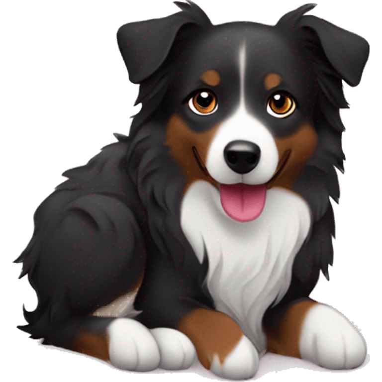 Small black australian shepherd dog surrounded by maroon hearts emoji