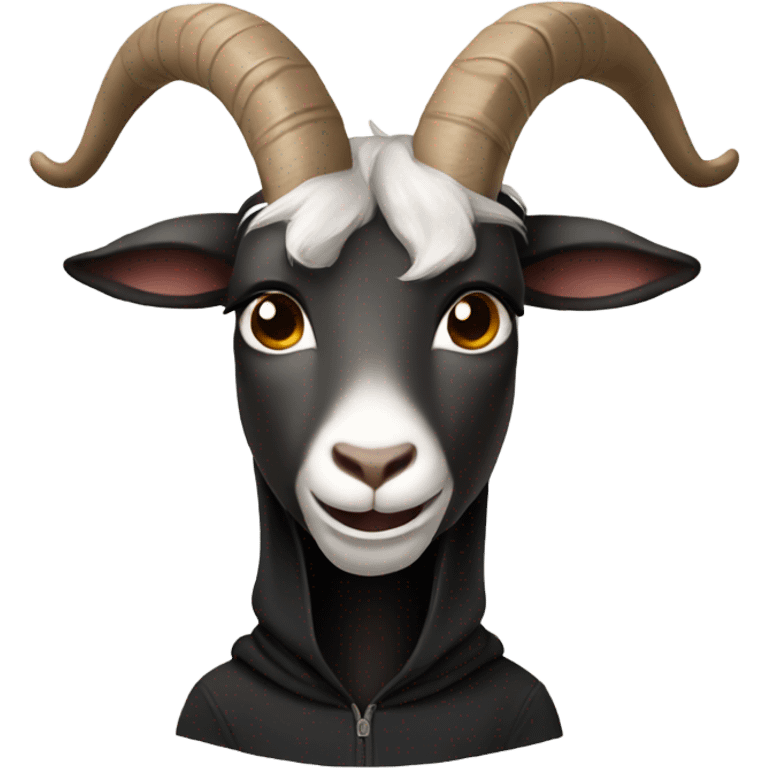 Goat wearing a black hoodie with horns emoji