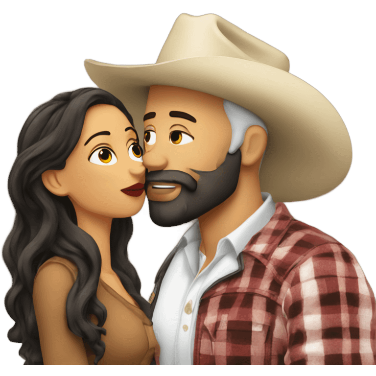 Tall bald bearded cowboy kissing latina  emoji