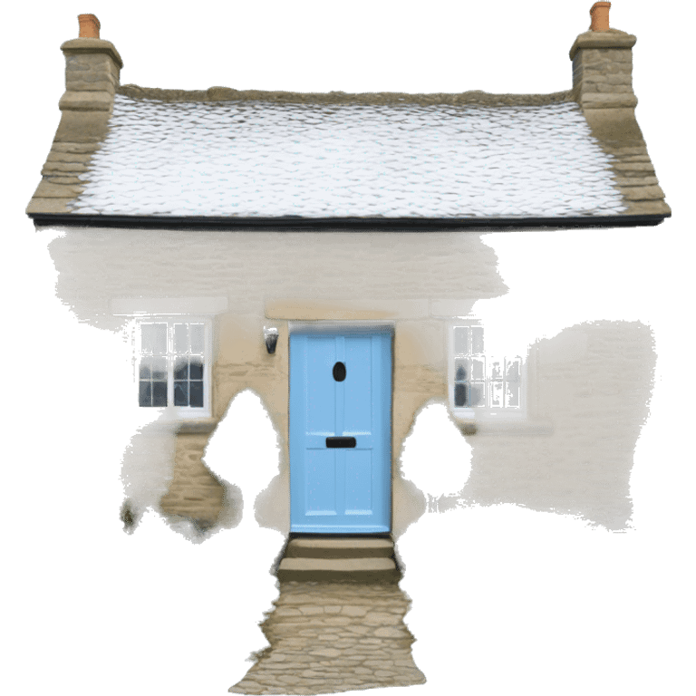 Snowy stone cotswolds cottage with sky blue door  emoji