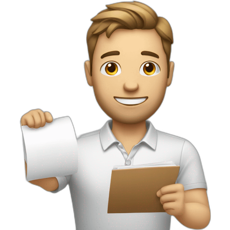 white professional guy holding a to do list emoji