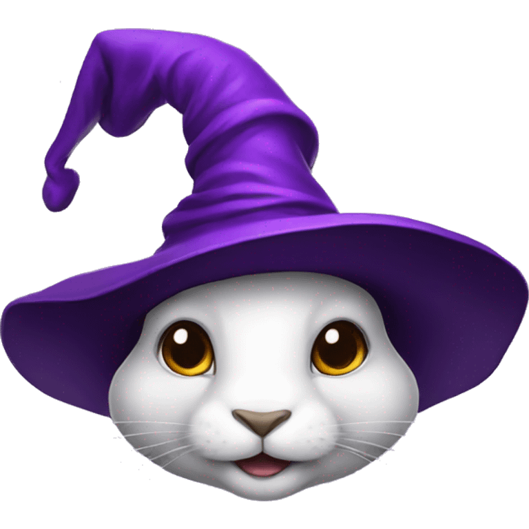 portrait of a rabbit wizard, with an purple hat emoji