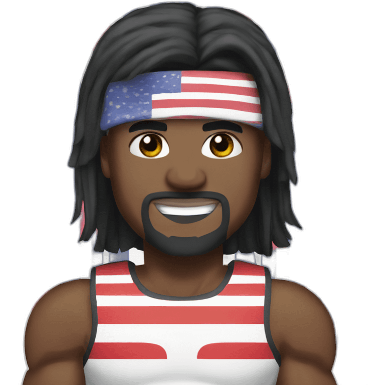 Terry crews muscular with long straight black hair and flag headband emoji