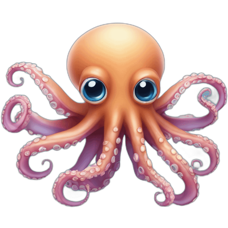 Pulpo animado enorme color azul ojos grandes en el mar emoji