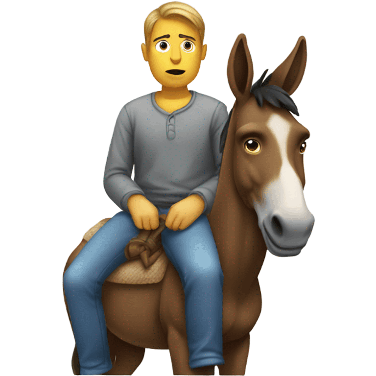 Human sitting on a donkey looking worried emoji