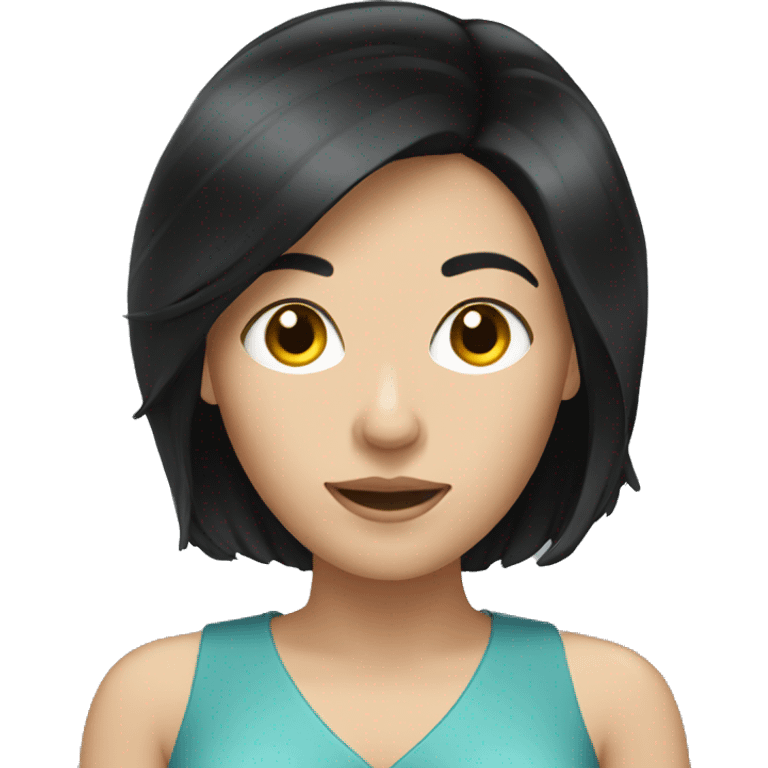  white woman black hair using her phone emoji