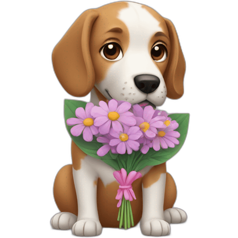 Dog holding flower bouquet emoji