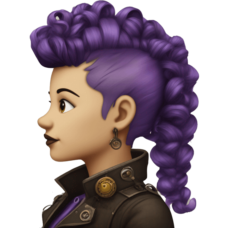 steampunk profile short hair mohawk purple Victorian wavy  on Caucasian girl with small nose round fat face emoji