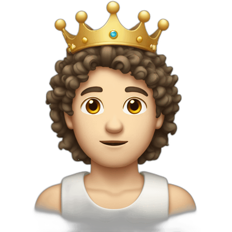 white boy with curly dark brown haired mullet wearing a crown on his head emoji