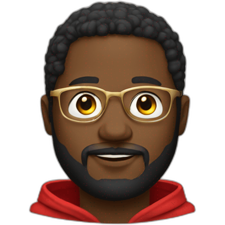 black man with beard, red hoodie, and gold framed glasses emoji