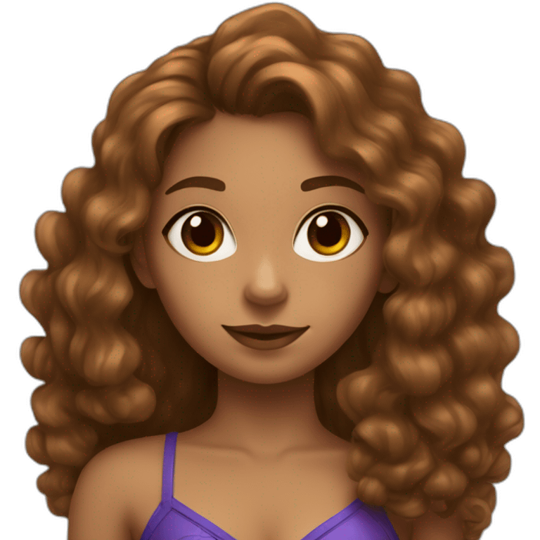 Girl with long brown curly hair and spider-man suit and olive skin emoji