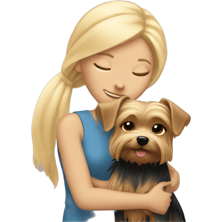 Blonde hugs a Yorkshire terrier dog emoji