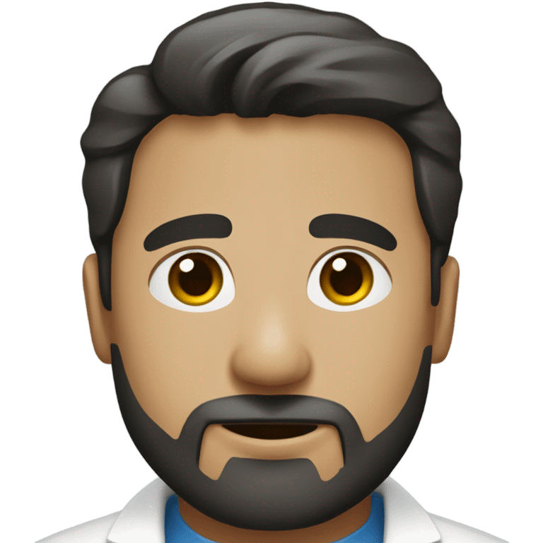 full Man with short black wavy hair and goatee beard wearing a lab coat emoji