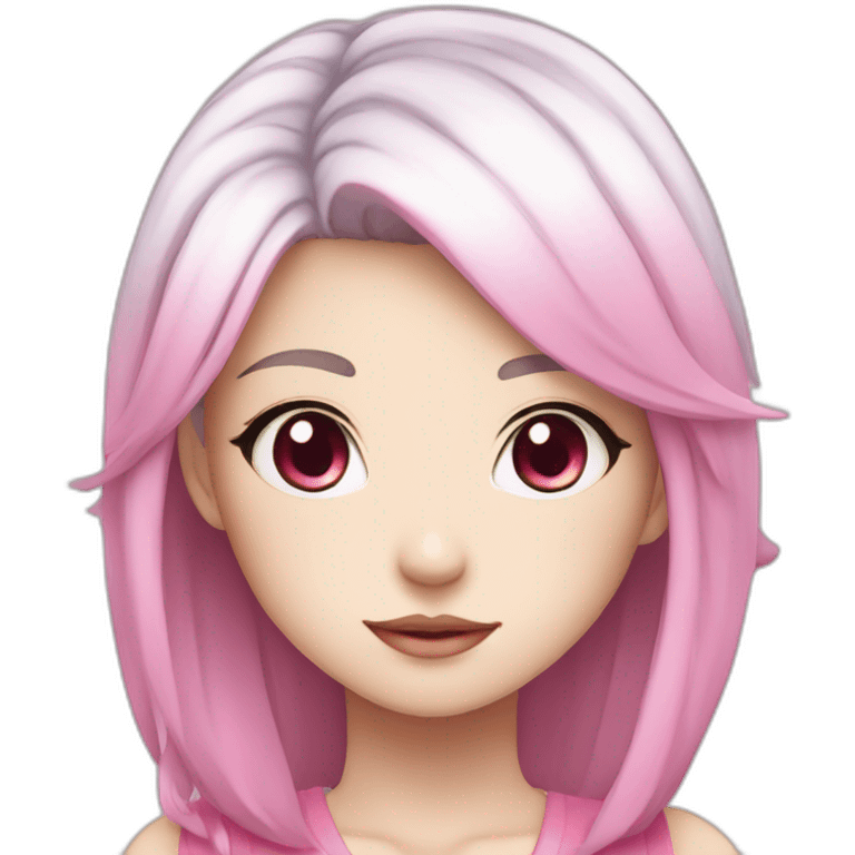 Anime girl character with white skin, pink hair and pink eyes emoji