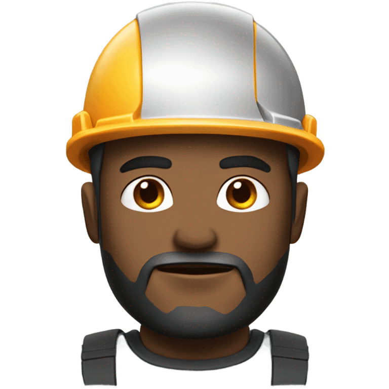 muscular half cyborg face half human with short straight, dark hair, hardhat, and a neatly trimmed beard emoji