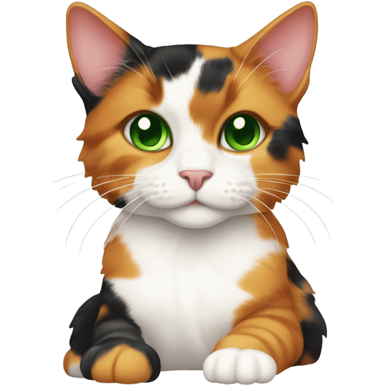 Calico Cat Full Body sitting down with green eyes emoji