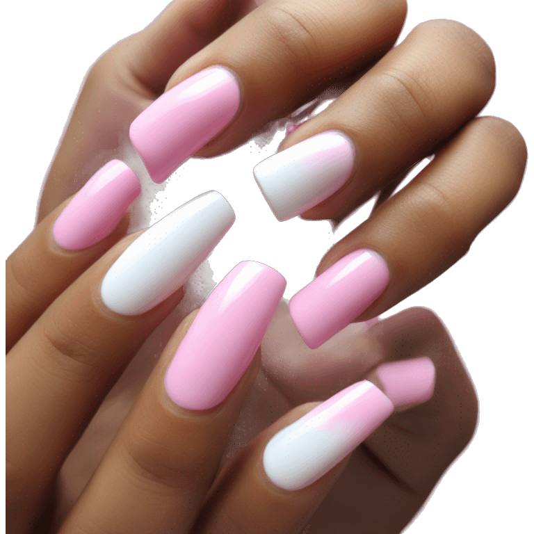 Long pink and white acrylic nails on medium skin ton emoji