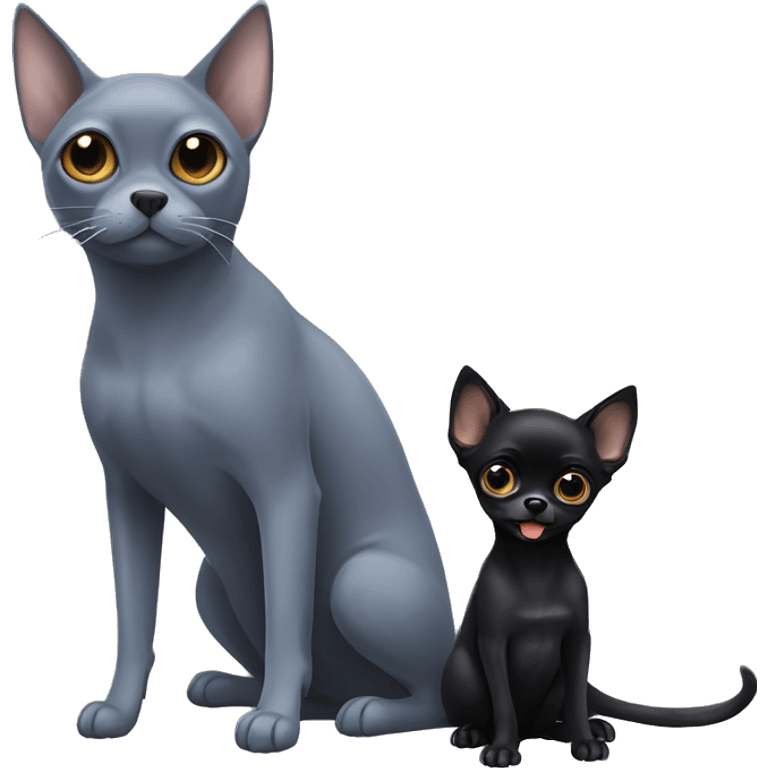 big russian blue cat and two small black chihuahuas emoji