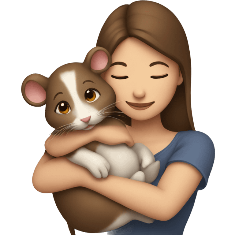 Woman brown hair hugging a little mouse emoji