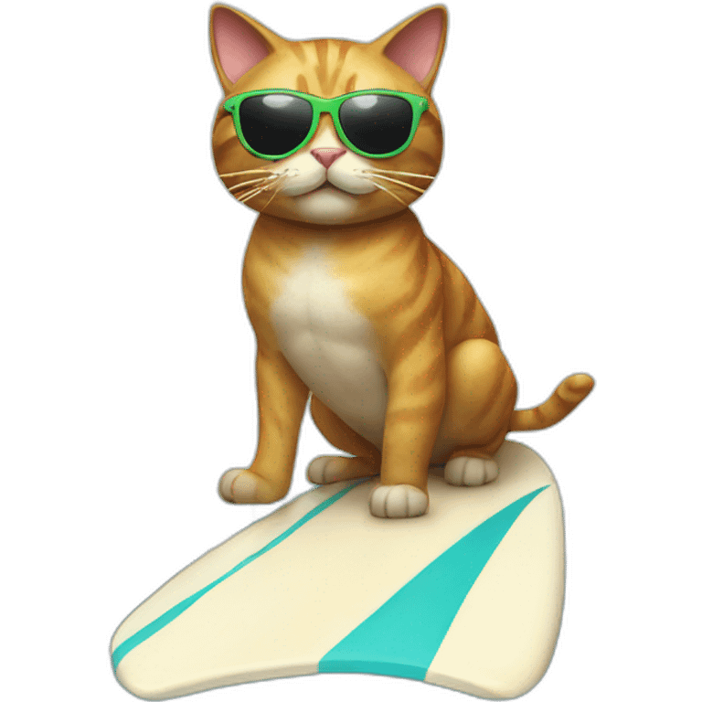 Cat with sunglasses flexing on surf board emoji