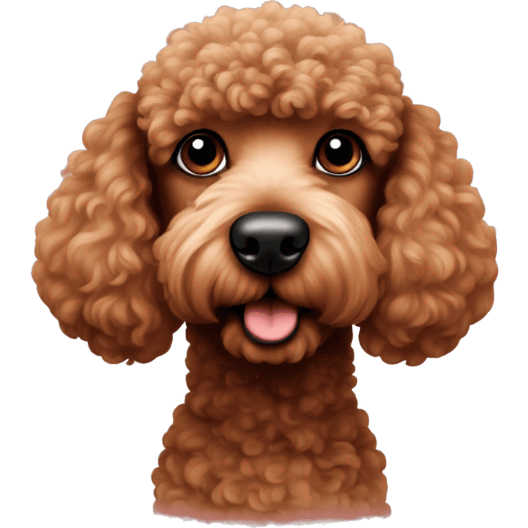 Brown poodle with black nose shaped like a heart emoji