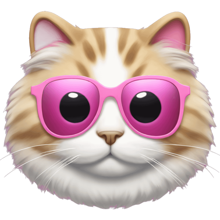 Fluffy fat cat with white heart sunglasses and a pink ribbon on each ear emoji