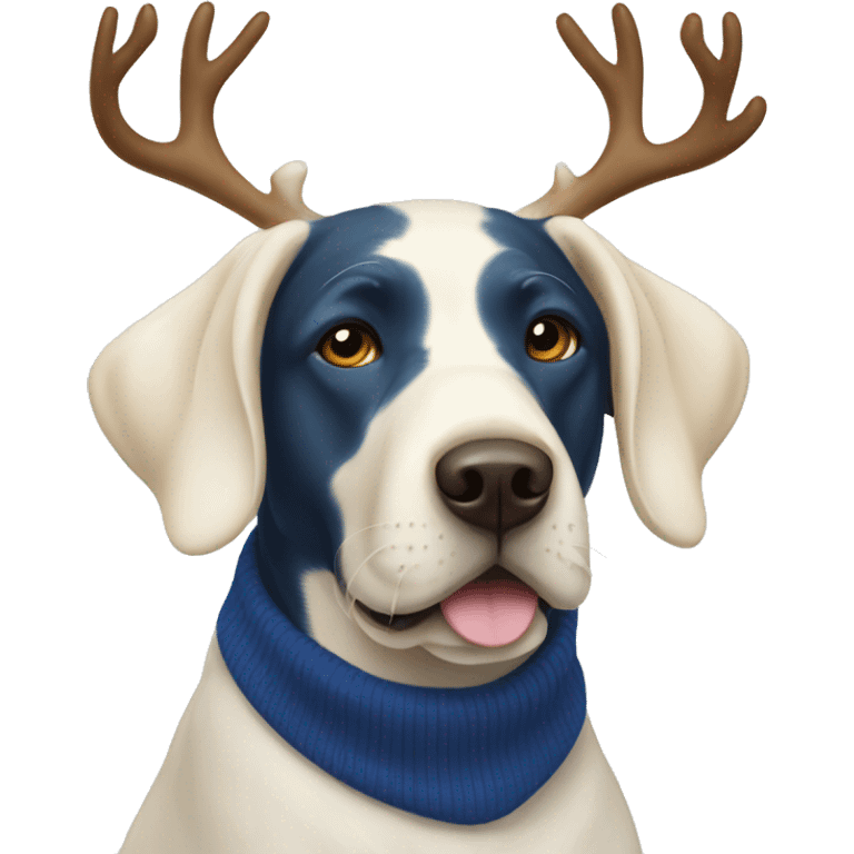 White Labrador wearing antlers dark blue emoji