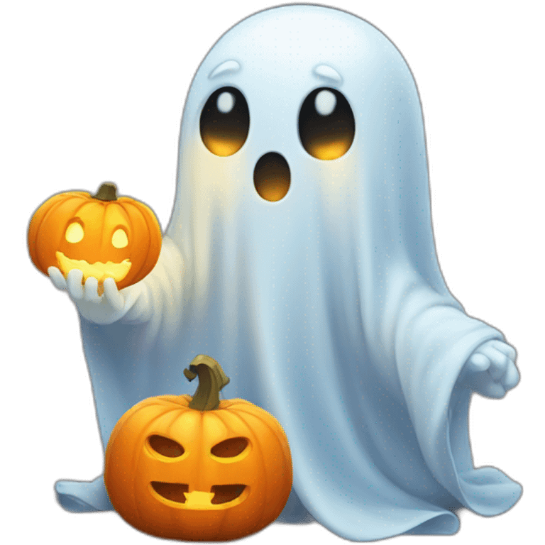 Cute ghost with pumpkin light emoji