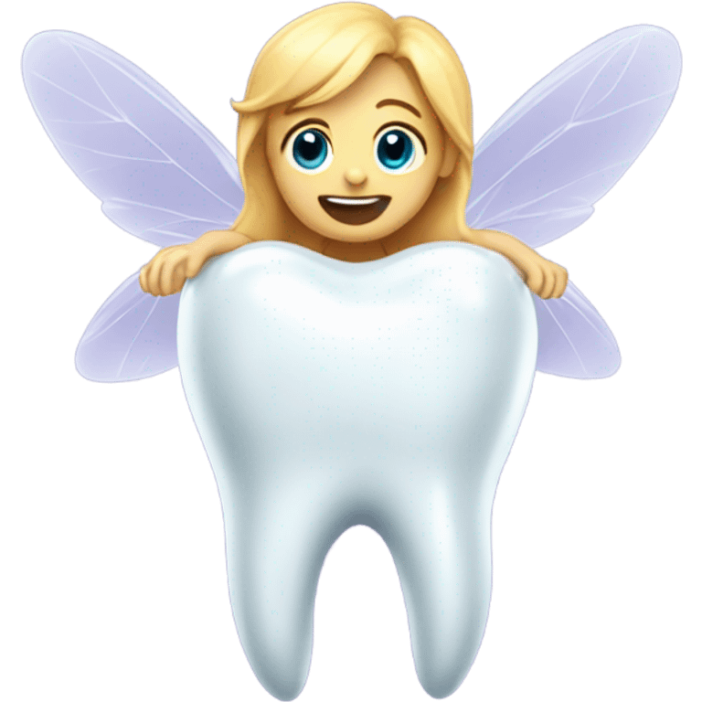 Tooth fairy sitting on a tooth emoji