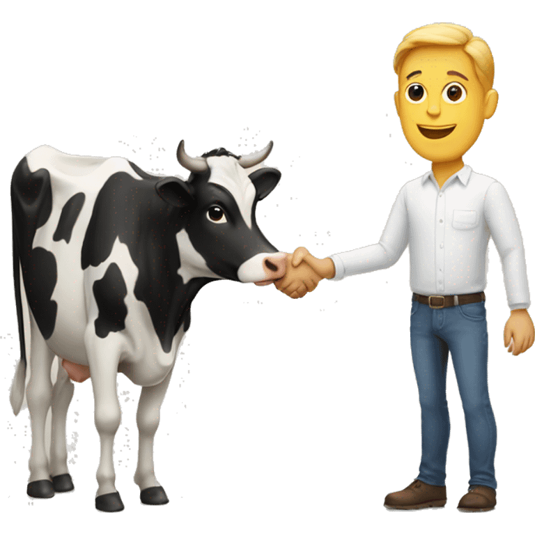 Men shaking hand with cow emoji