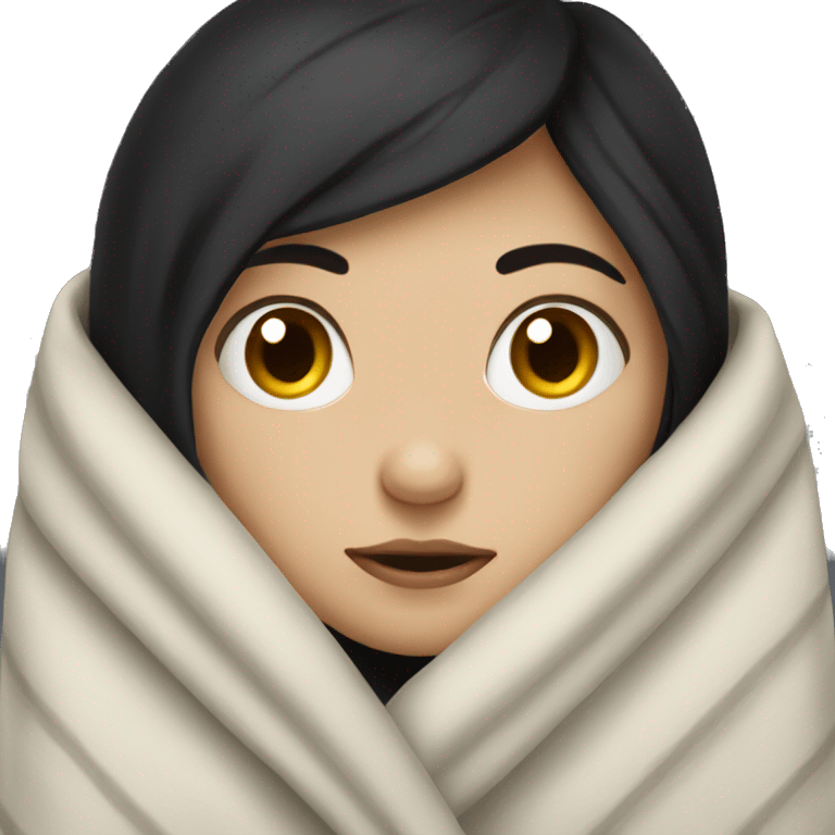 Pale  girl with dark hair cozy in a blanket emoji