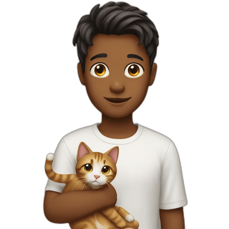 a boy with a side part hair holds a cat emoji