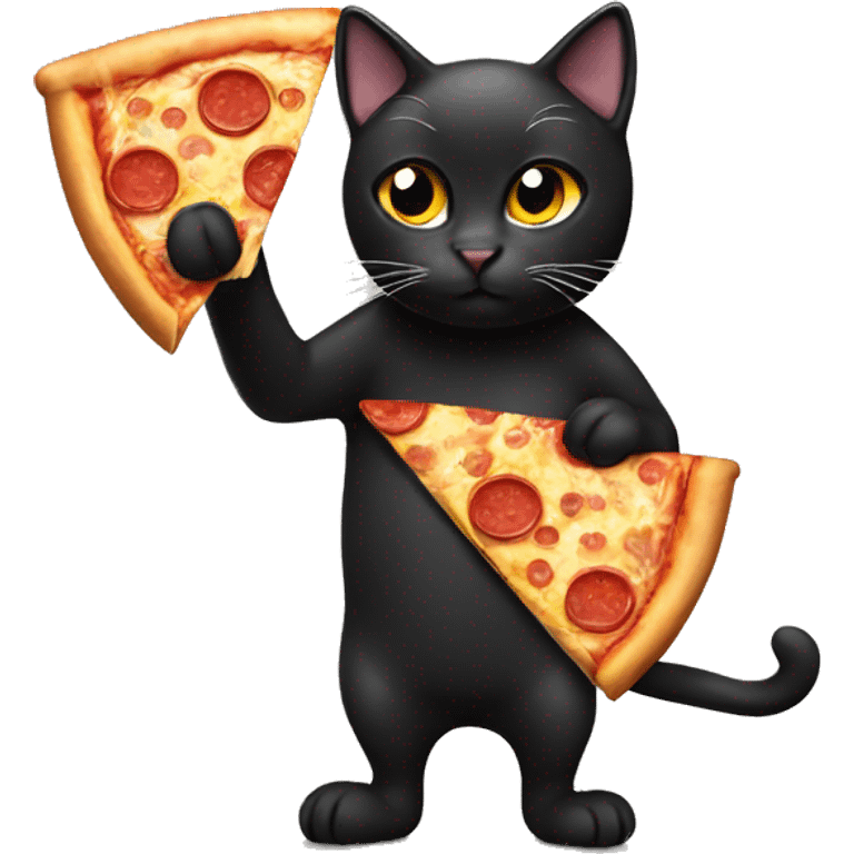 black cat holding a pizza emoji